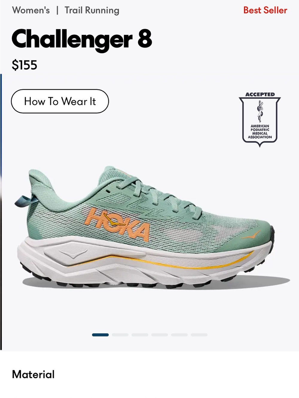 Hoka Women's Challenger 8 Trail Shoe in Mint with Peach Accents